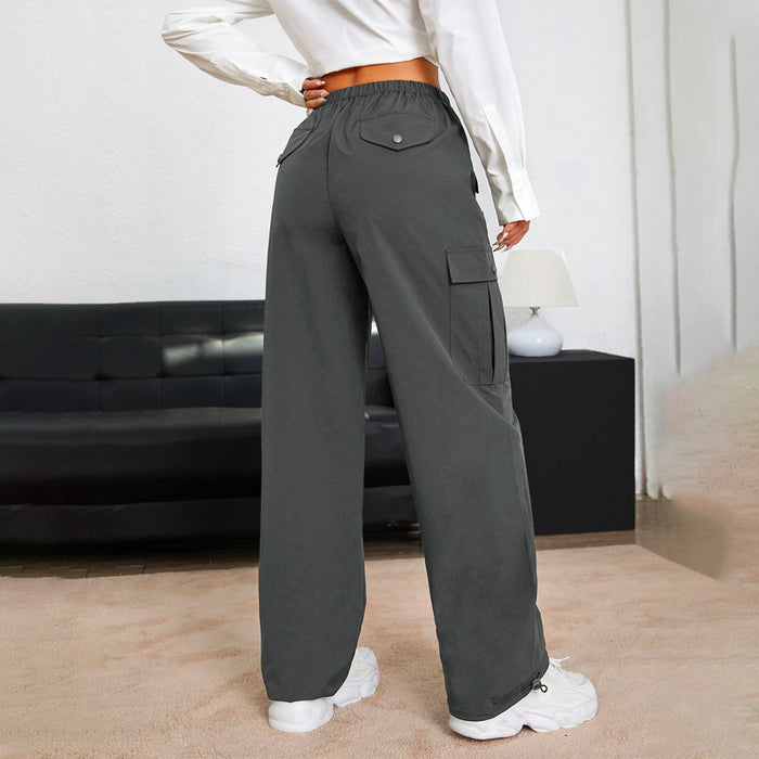 Easy Wear Solid Drawstring Waist Cargo Pants