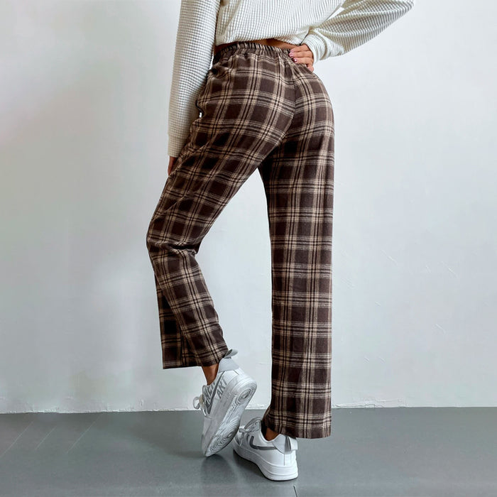 Casual Tartan Straight Leg Pants