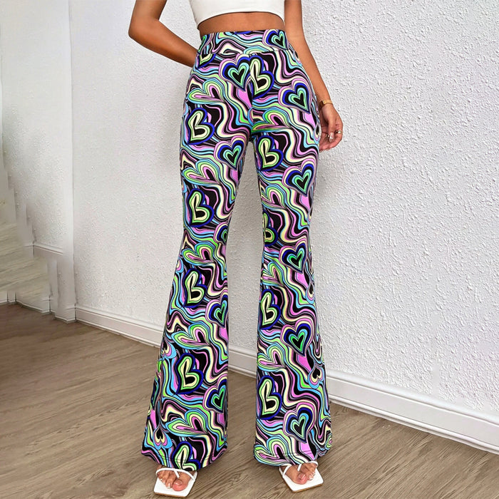 Reflective Allover Print Flare Leg Pants