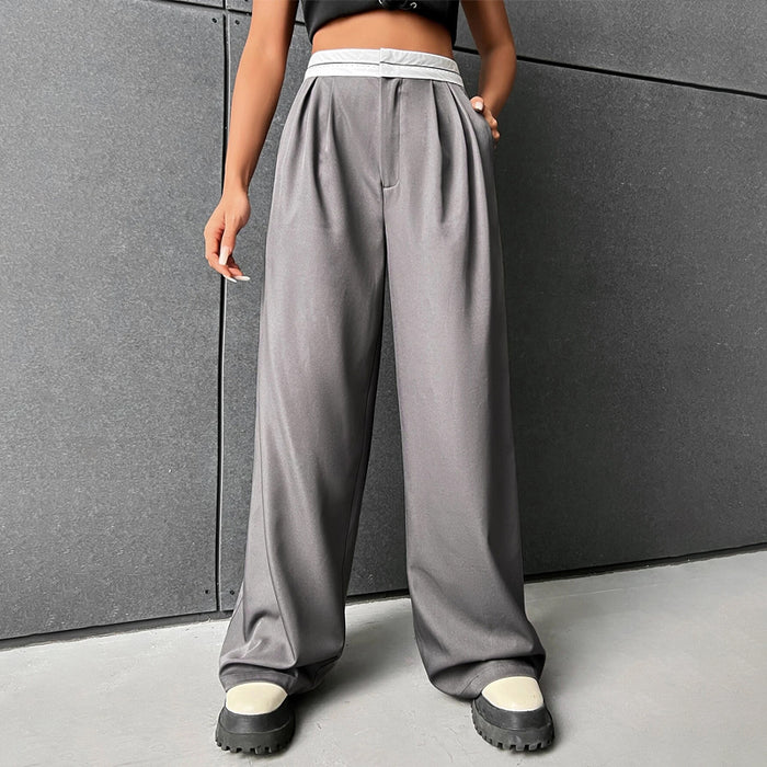 High Waist Fold Pleated Colorblock Pants