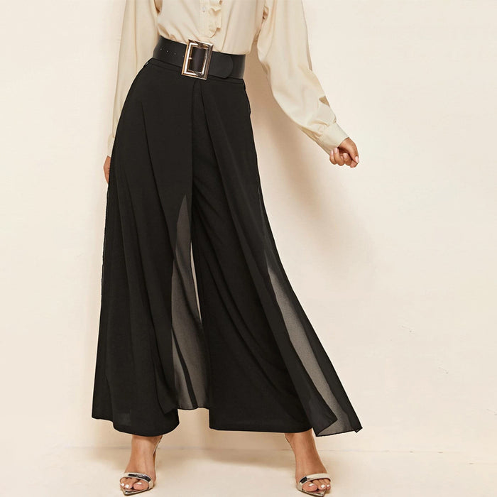 Skirt Overlay Buckle Belted Wide Leg Pants