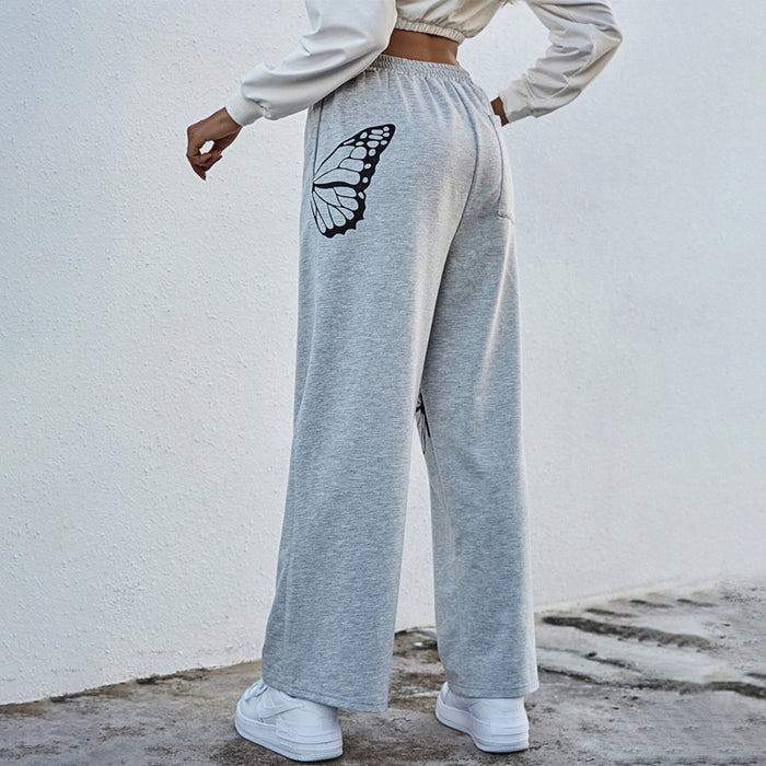 Butterfly Print Elastic Waist Sweatpants