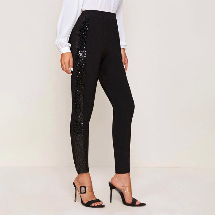 Sequin Panel Cropped Skinny Pants