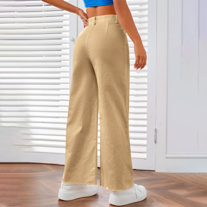 Solid Zipper Fly Wide Leg Pants