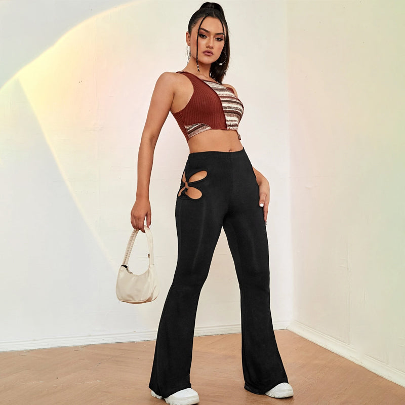 Easy Wear O Ring Cut Out Flare Leg Pants
