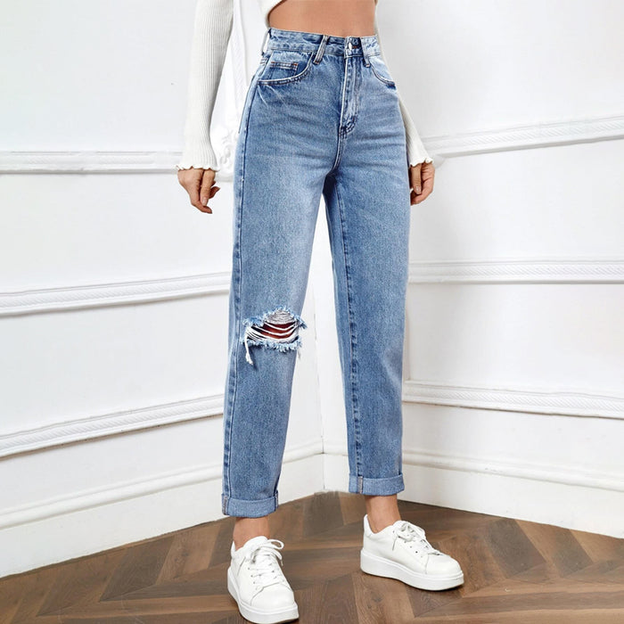 High Waist Ripped Mom Fit Jeans