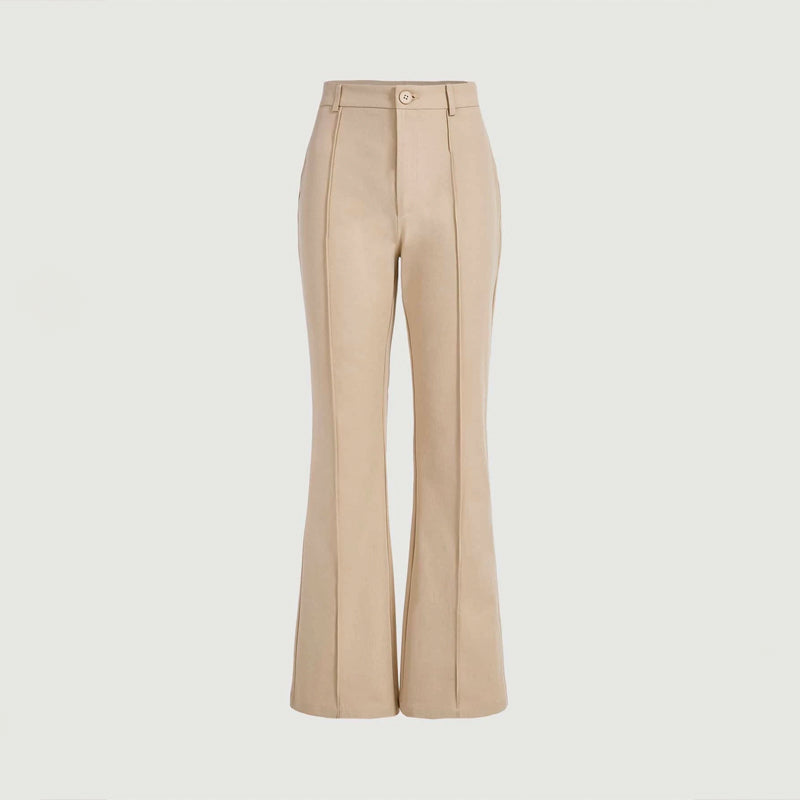 Plain High Waist Seam Detail Flare Leg Pants