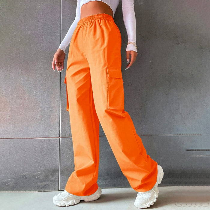 Solid High Waist Flap Pocket Cargo Pants