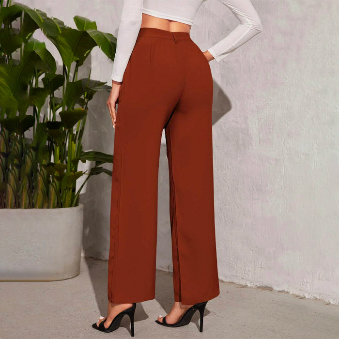 Solid High Waist Straight Leg Pants