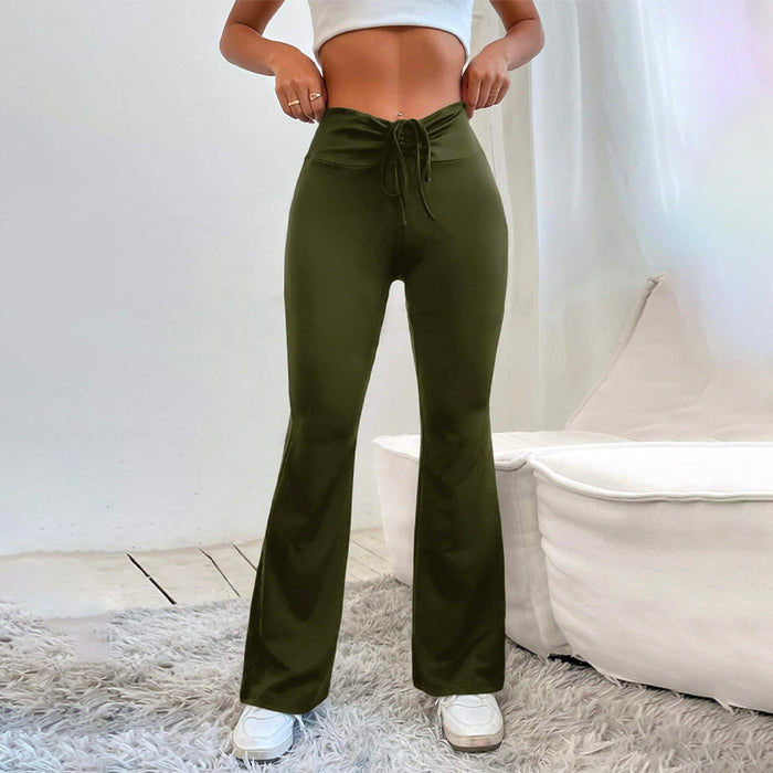 Drawstring Front Flare Leg Pants