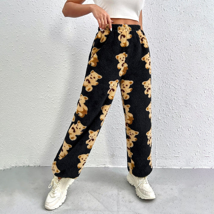 Bear Pattern Teddy Casual Pants