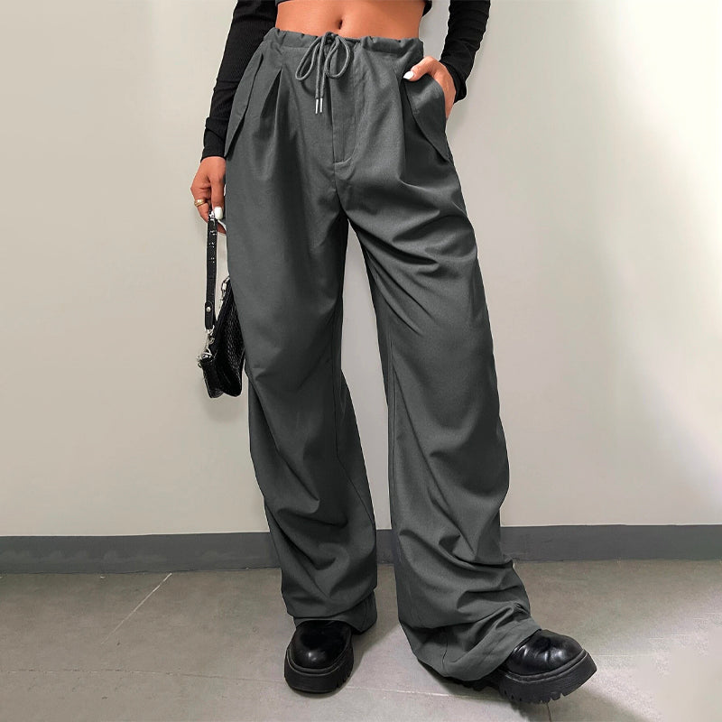 Solid Drawstring Waist Casual Pants