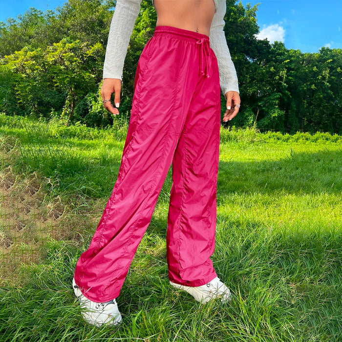 Solid Drawstring Waist Parachute Pants