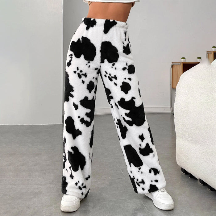 High Waist Print Shearling Pants