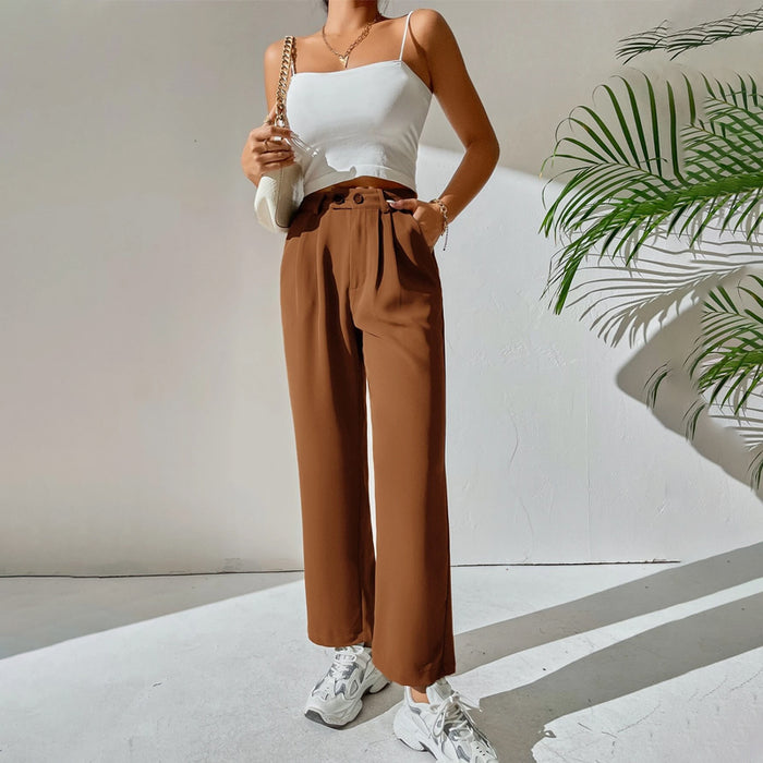 High Waist Plicated Detail Casual Pants