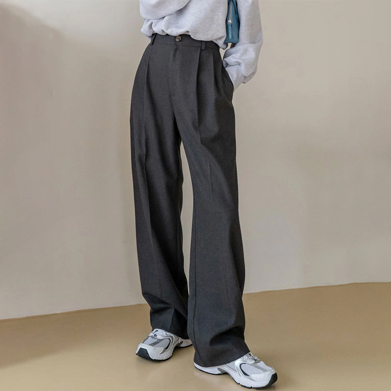 High Waist Slant Pocket Fold Pleated Pants