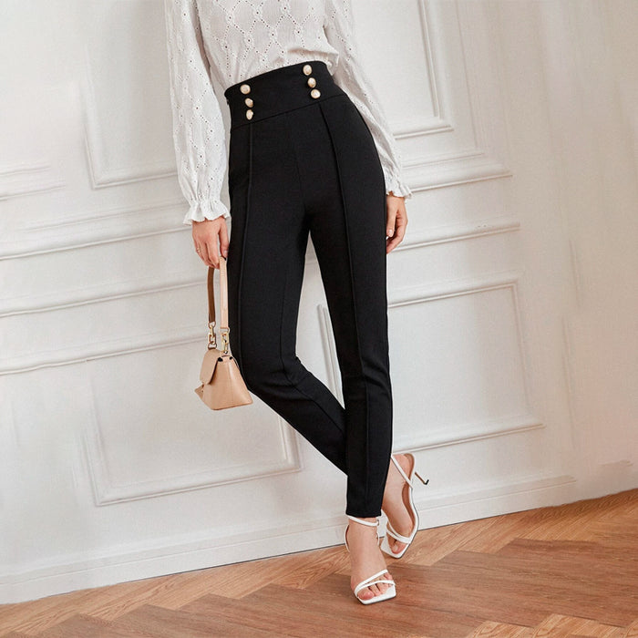 Button Detail Solid Pants