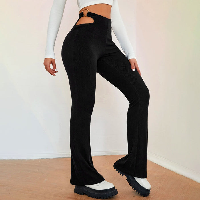 O Ring Cut Out Waist Flare Leg Pants