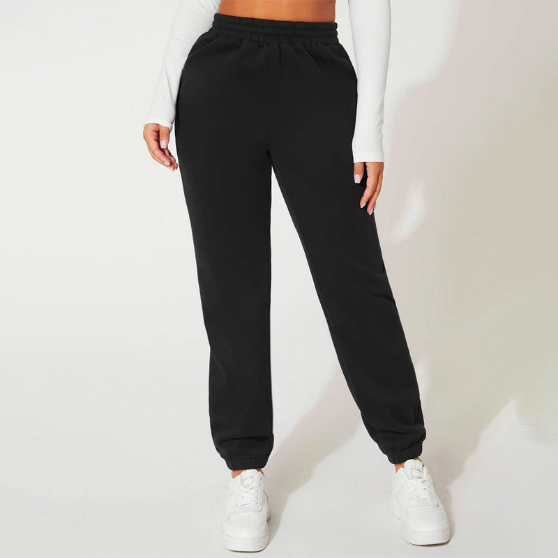 Solid Elastic Waist Woven Sweatpants