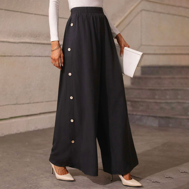 Button Side Wide Leg Pants