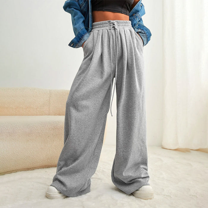 Lace Up Waist Wide Leg Sweatpants