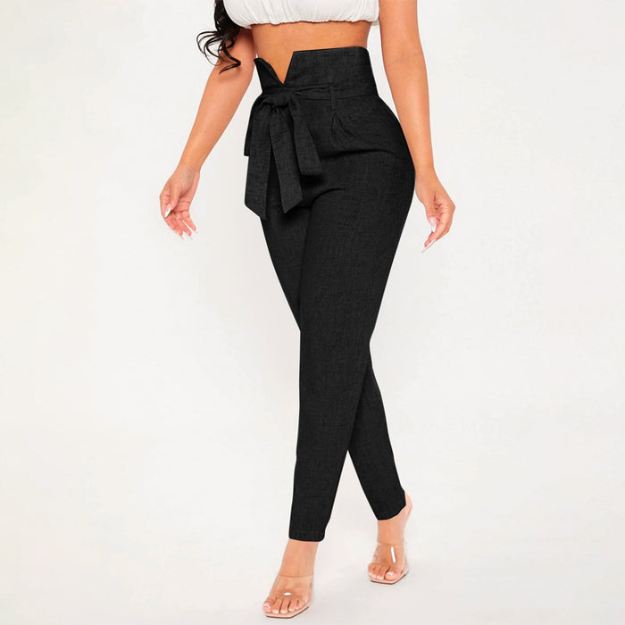 High Waist V Cut Belted Pants