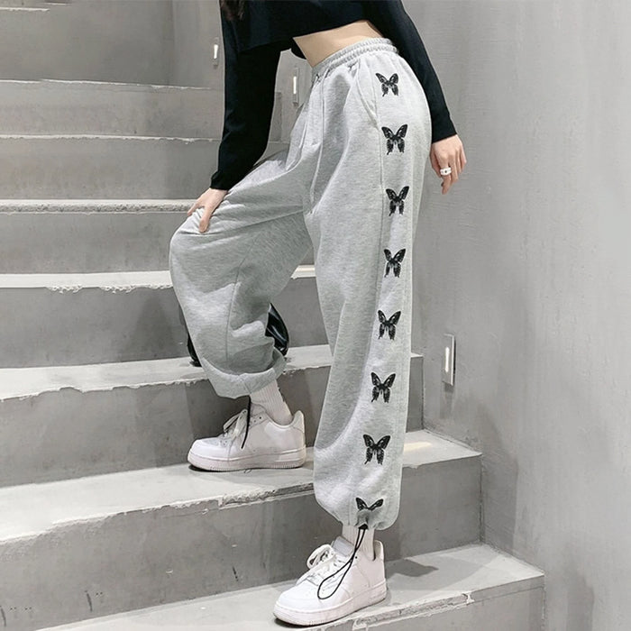 Butterfly Print Drawstring Sweatpants