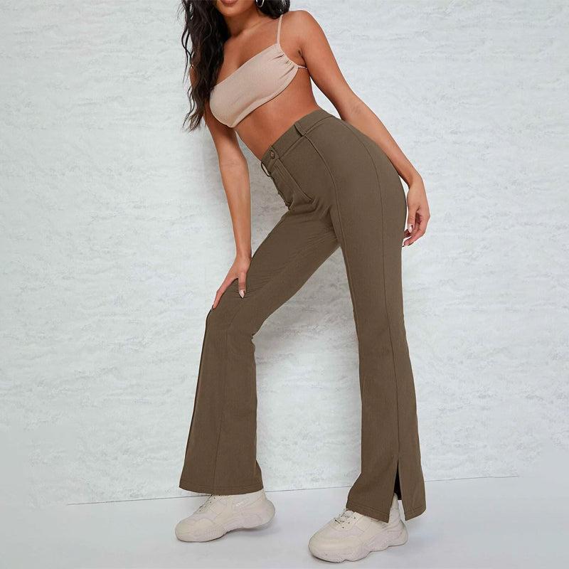 Slit Hem Inverted Seam High-Rise Split Pants