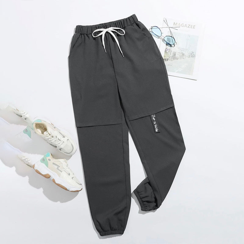 Letter Embroidery Drawstring Waist Carrot Pants