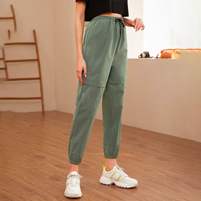 Letter Patched Drawstring Waist Tapered Pants