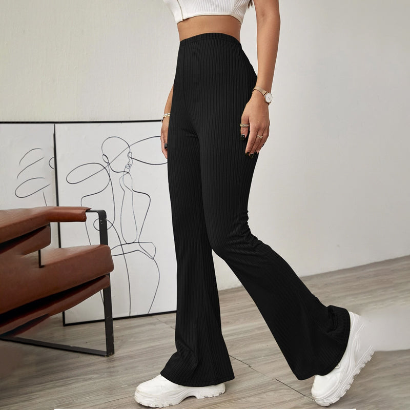 Easy Wear Solid Ribbed Flared Leg Pants