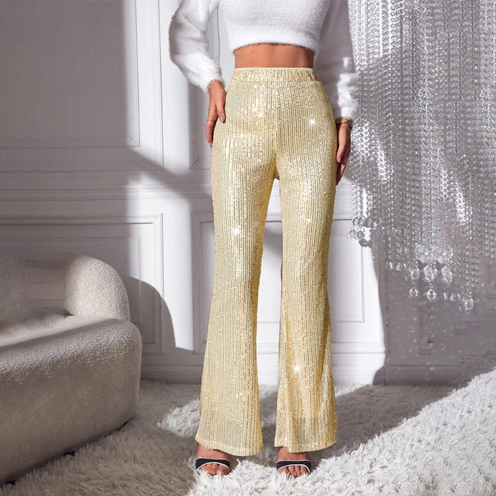 High Waist Sequin Flare Leg Pants