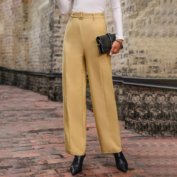 Solid Straight Leg Belted Pants