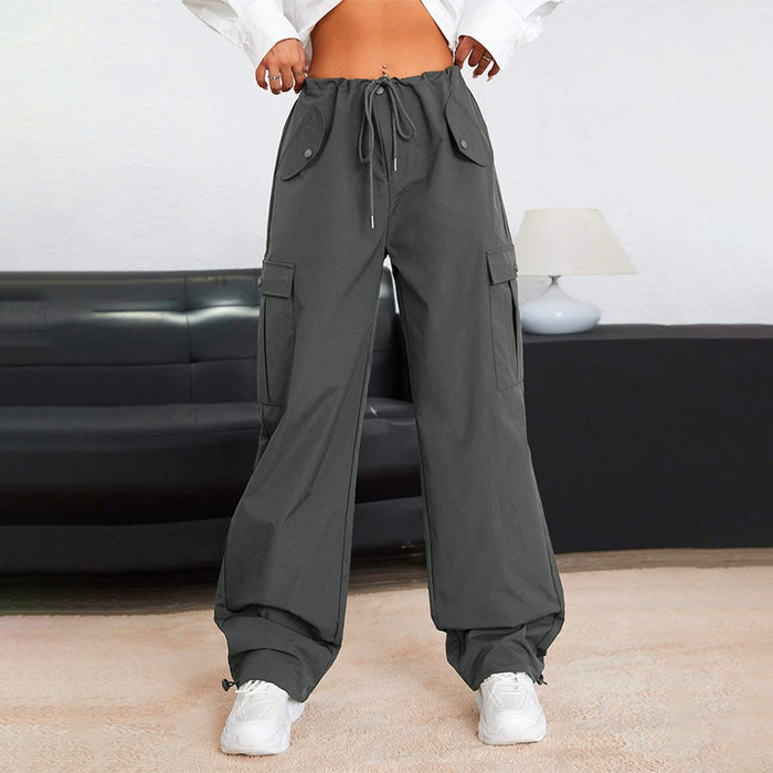 Easy Wear Solid Drawstring Waist Cargo Pants