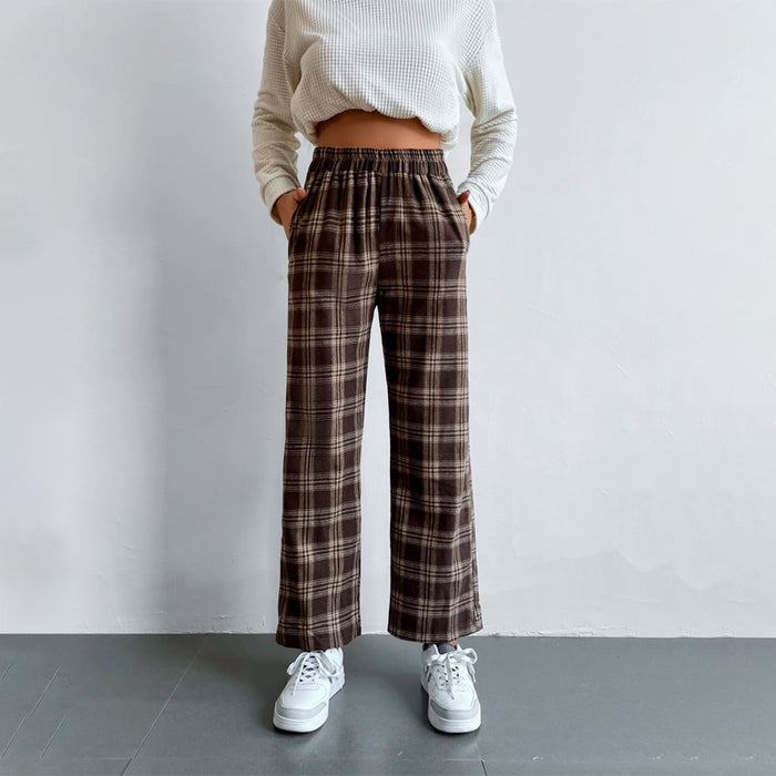 Casual Tartan Straight Leg Pants