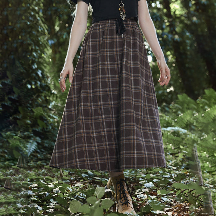 Drawstring Waist Tartan Skirt