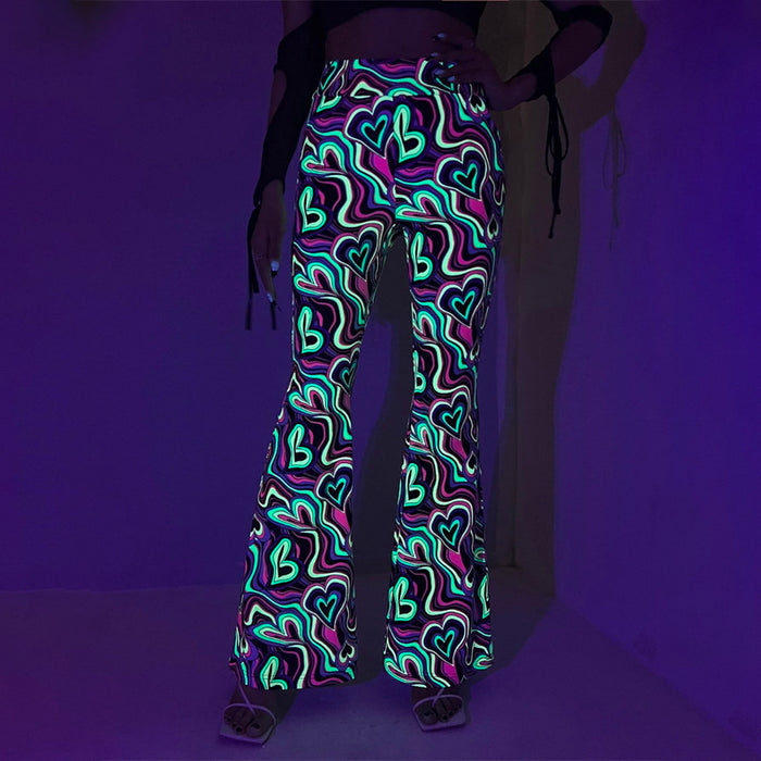 Reflective Allover Print Flare Leg Pants