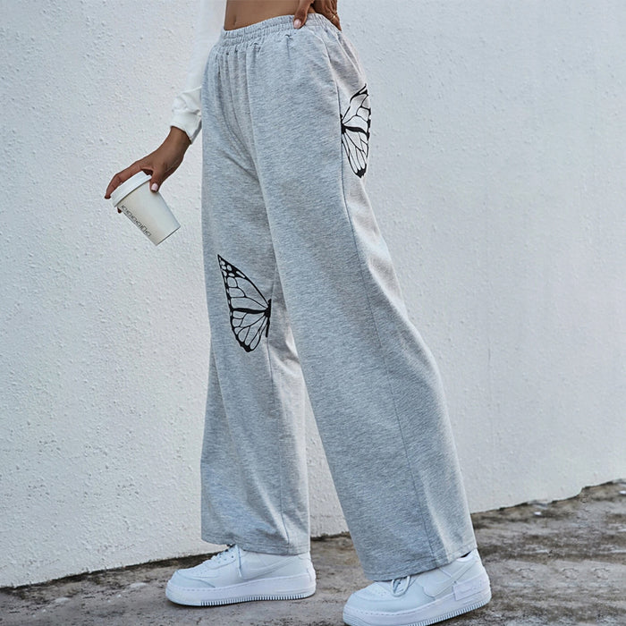 Butterfly Print Elastic Waist Sweatpants