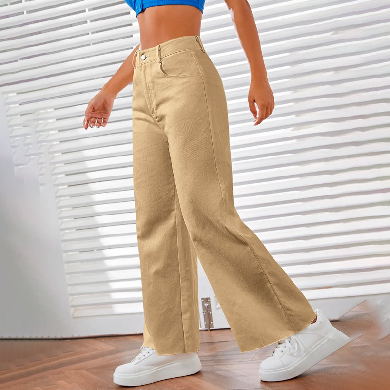 Solid Zipper Fly Wide Leg Pants