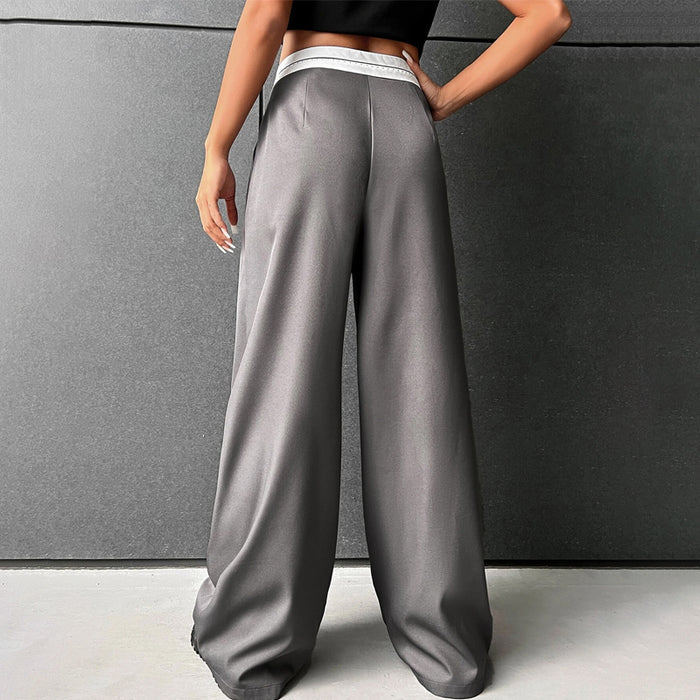 High Waist Fold Pleated Colorblock Pants