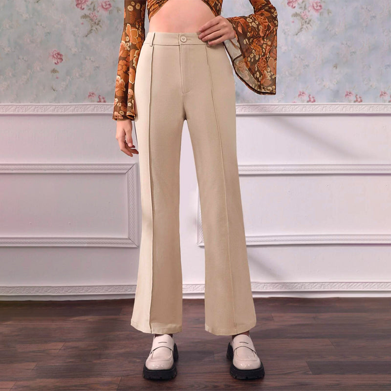 Plain High Waist Seam Detail Flare Leg Pants