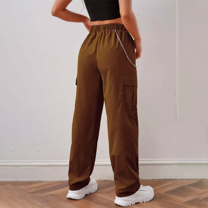 Elastic Waist Cargo Pants With Chain