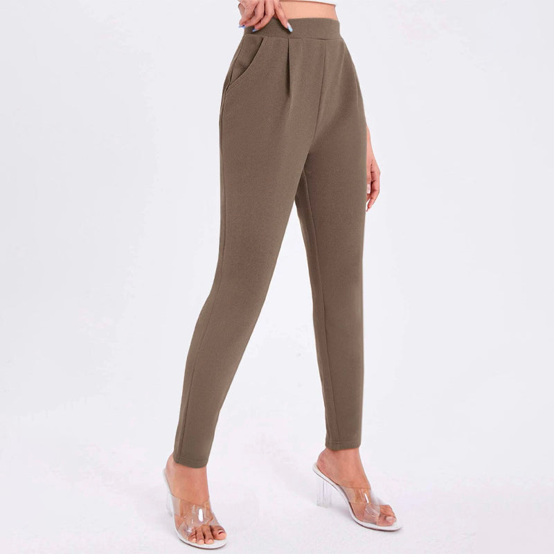 Elegant Solid Slant Pocket Skinny Pants