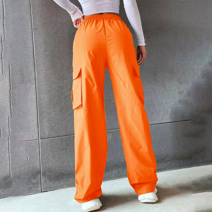 Solid High Waist Flap Pocket Cargo Pants