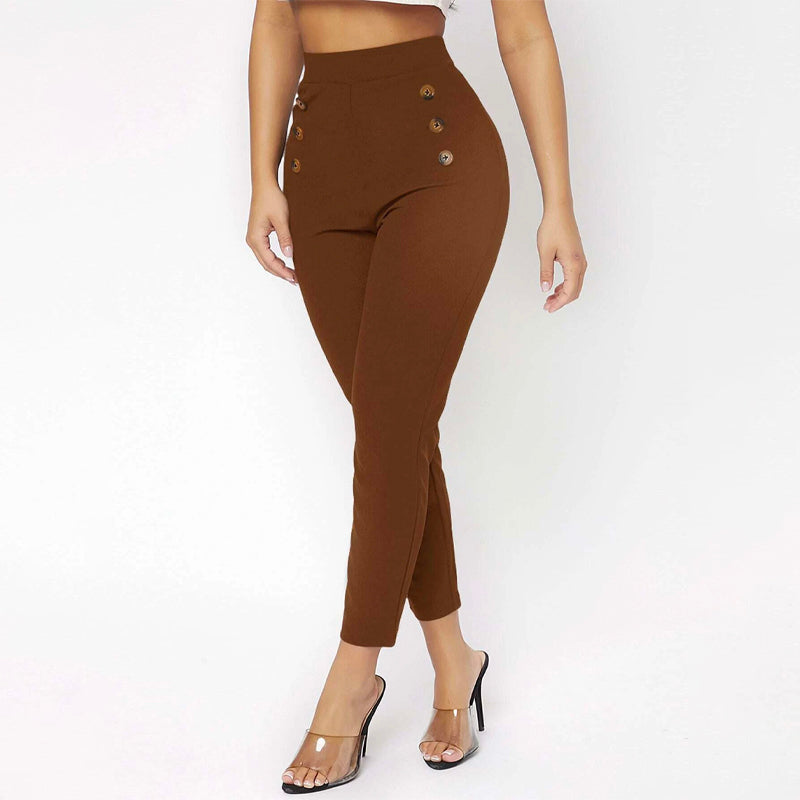 High Waist Double Button Skinny Cropped Pants