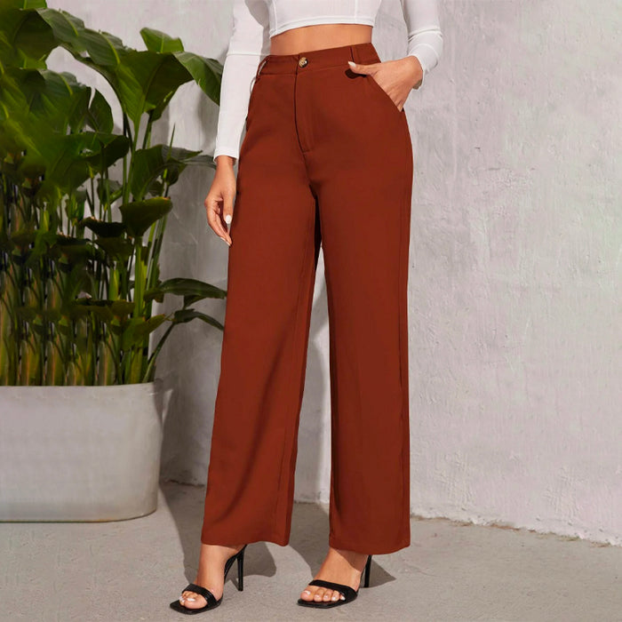 Solid High Waist Straight Leg Pants