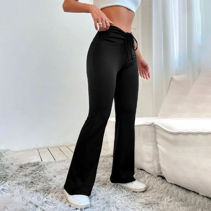 Drawstring Front Flare Leg Pants