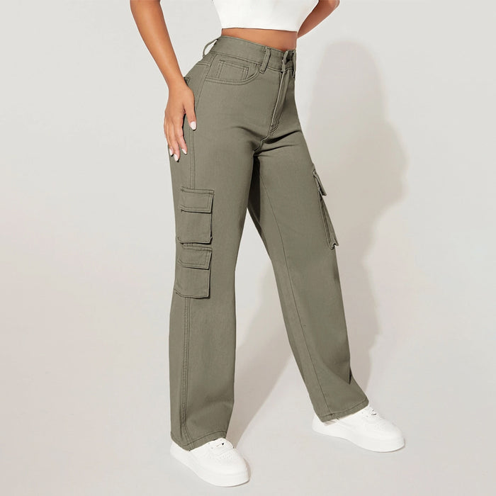 Flap Pocket Side Cargo Jeans For Women's