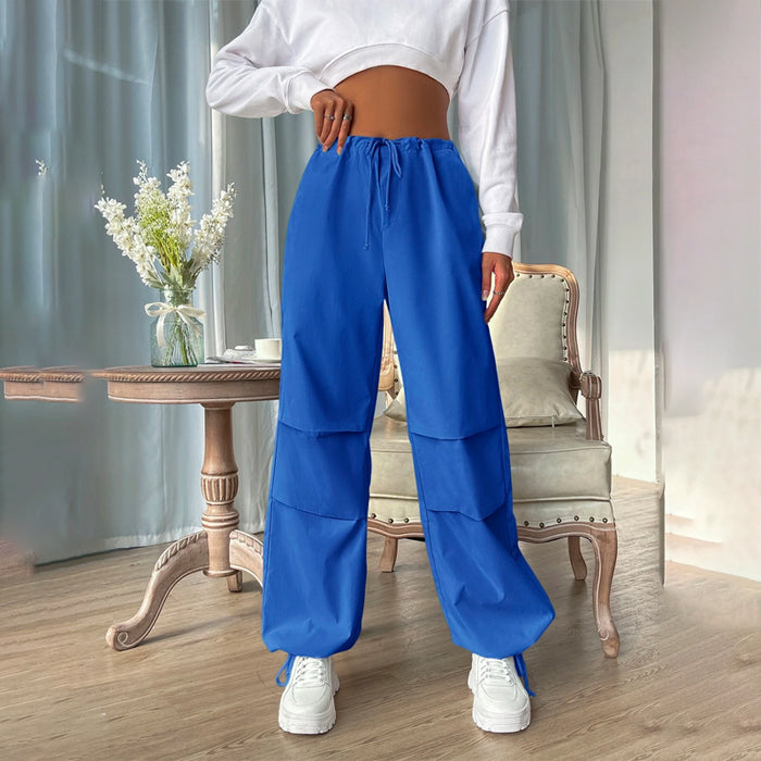 Drawstring Waist Pocket Parachute Pants