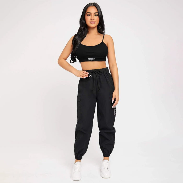 Slogan Patched Drawstring Pants